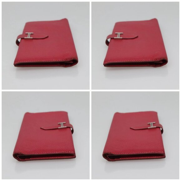 HERMES Wallet Leather Red Silver Auth 142361 - Picture 16 of 16